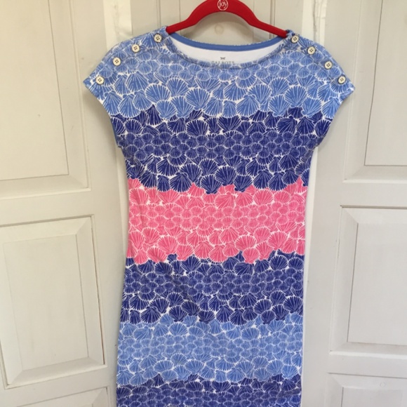 Talbots Blue and Pink Seashell Print Cotton Mini Dress - Picture 2 of 16